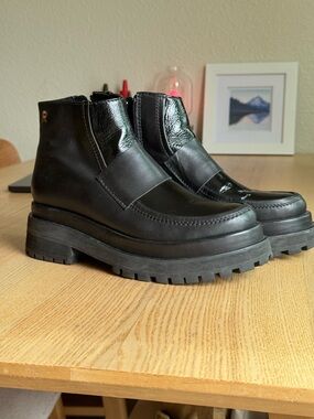 Black Platform Leather Ankle Boots by